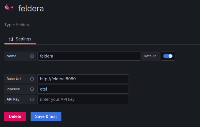 Feldera Data Source Config