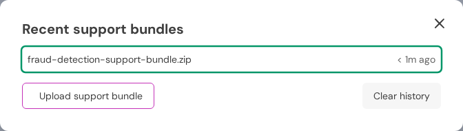 A bundle in the list of recent support bundles