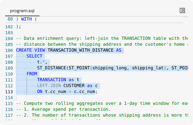 The SQL of the current node